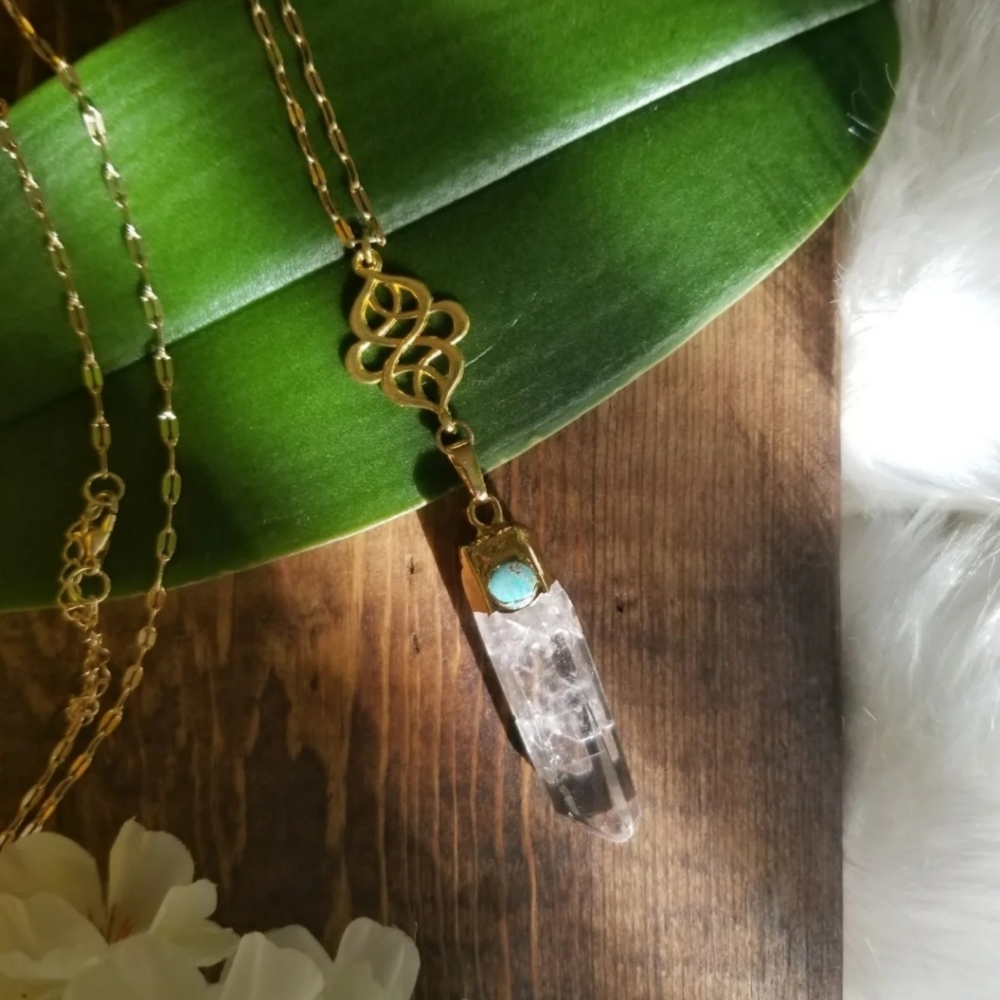 Quartz point crystal necklace